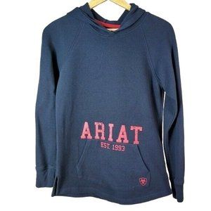 Ariat knit hoodie logo top blue Size Medium red long sleeve front pocket